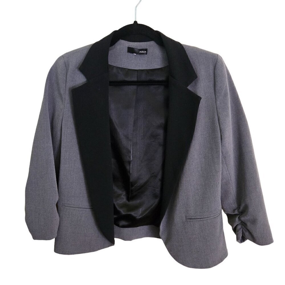 Aqua Gray Black Ruched Sleeve Blazer Size S